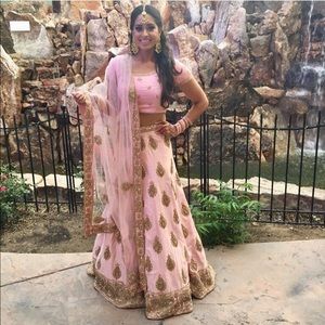 Pink Lengha antique embroided designer botique